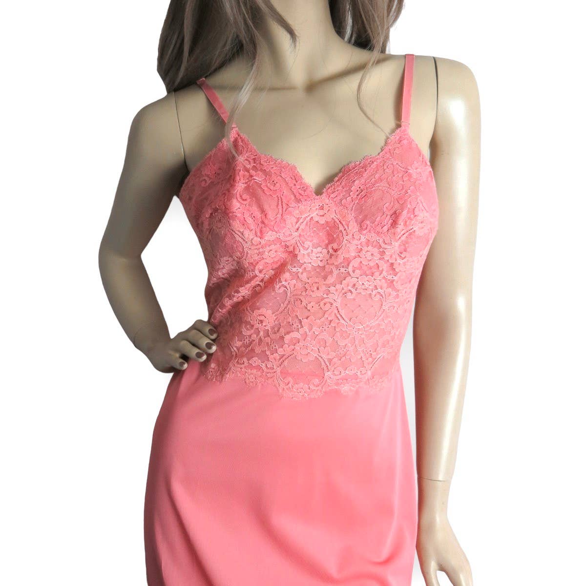 60s Vintage Flamingo Pink Nylon Slip Dress S
