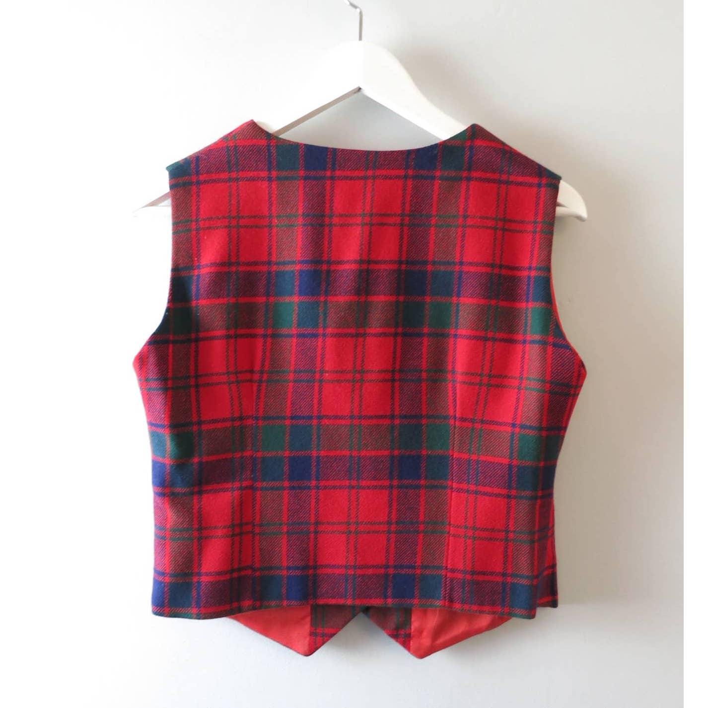 60s Red Plaid Scottish Wool Vest Size M
