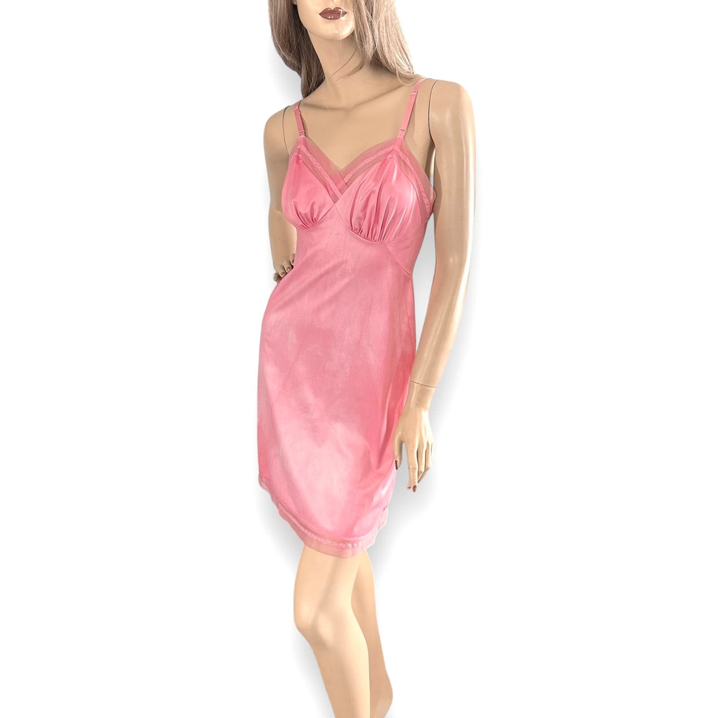 60s VTG Vanity Fair Pink Hand Dyed Barbiecore Slip Dress S