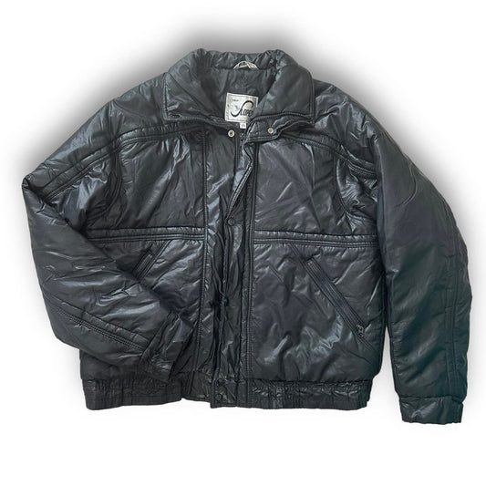 Vintage 80s Steep Slopes Black Nylon Puffy Ski Jacket Mens Large