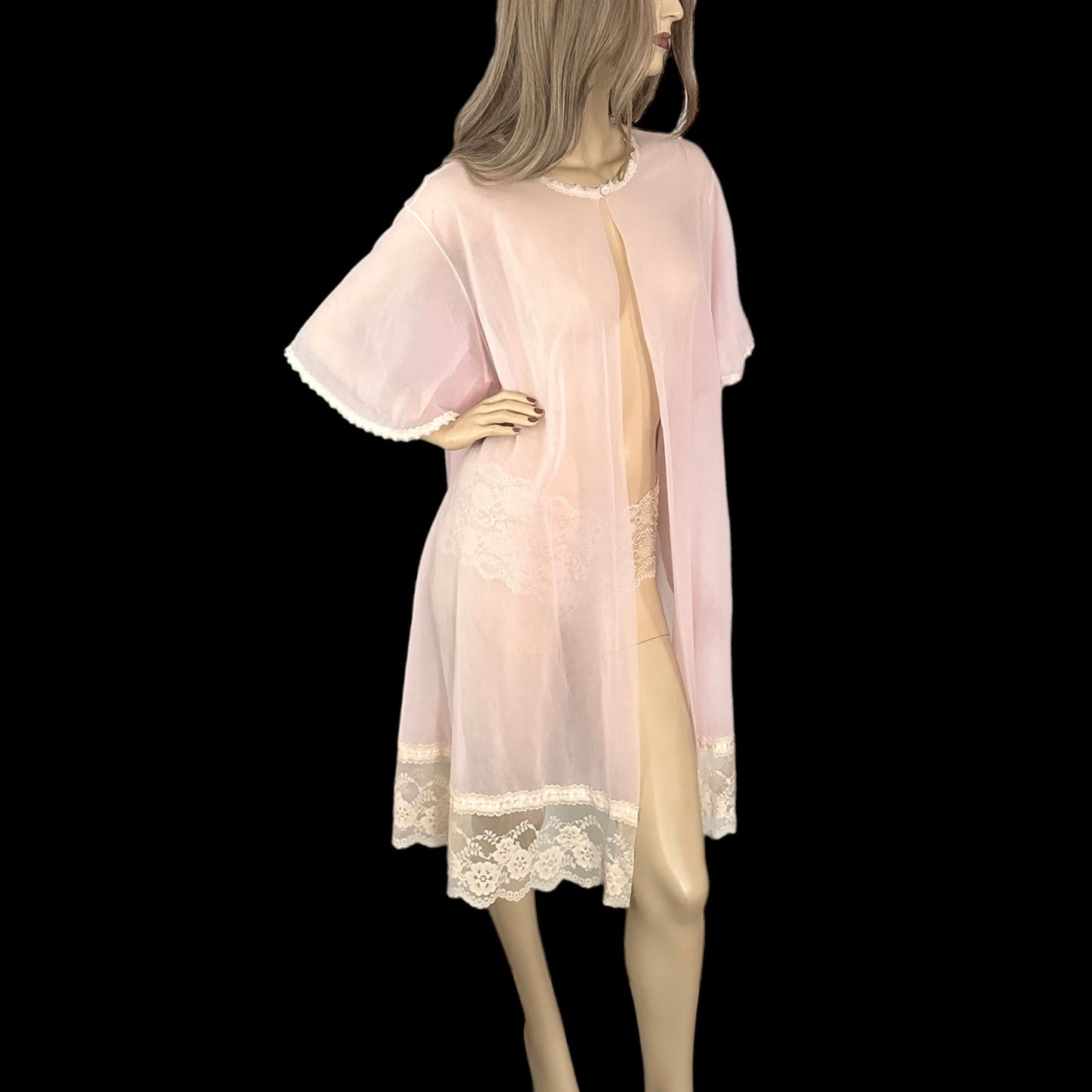 60s Vintage Lane Bryant Pink Sheer Chiffon Duster