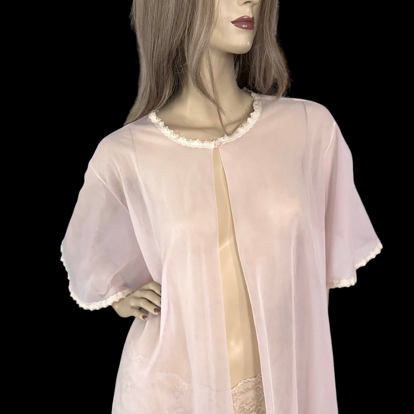 60s Vintage Lane Bryant Pink Sheer Chiffon Duster