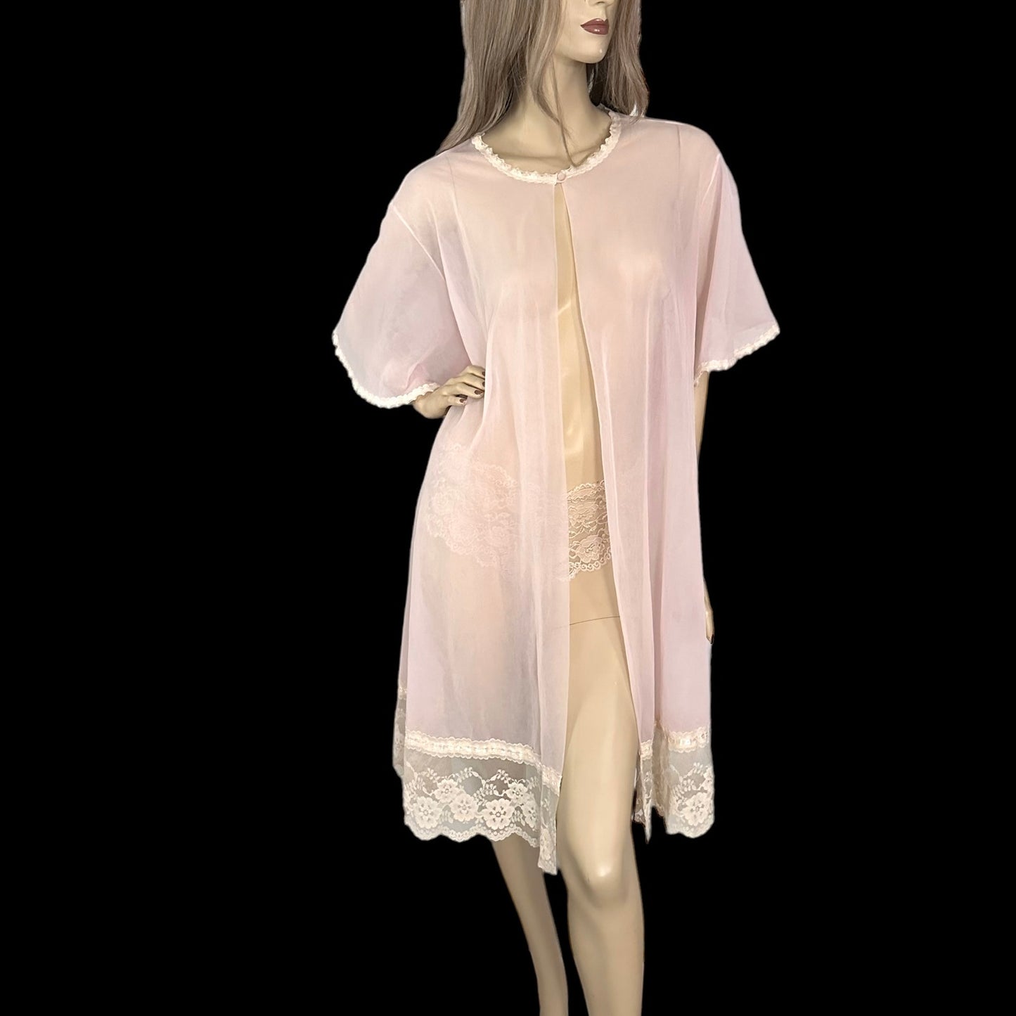 60s Vintage Lane Bryant Pink Sheer Chiffon Duster