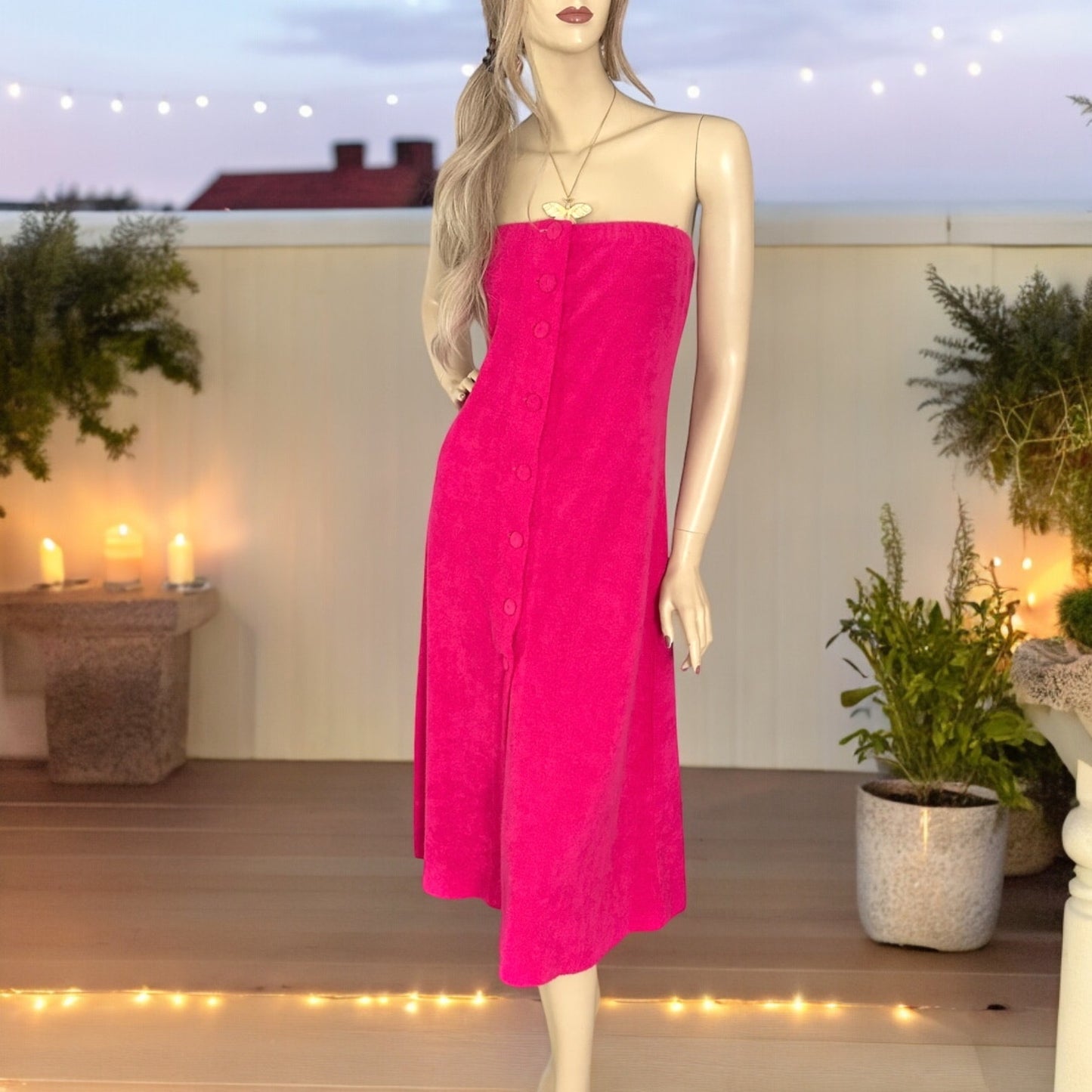 70s Vintage Pink Terrycloth Strapless Dress | Maxi Skirt | Coverup | Beachwear