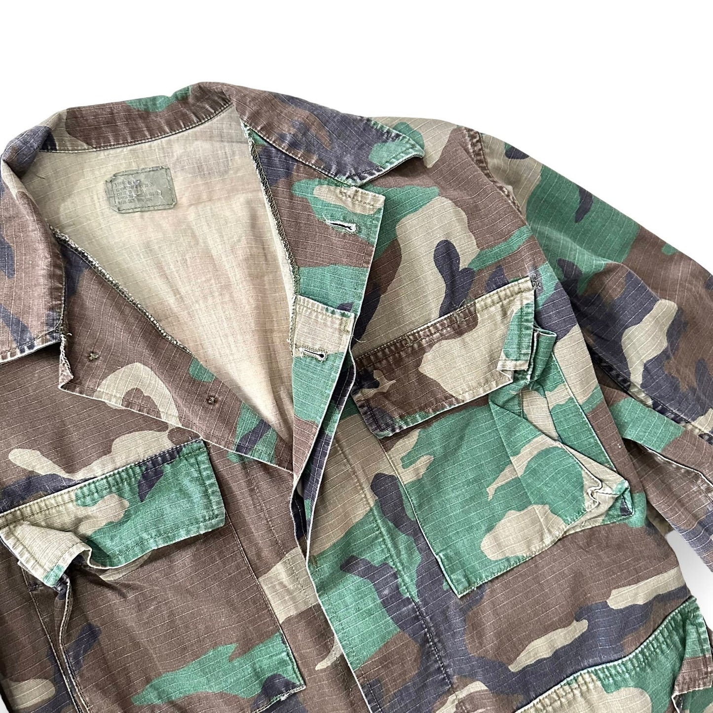 80s Vintage Woodland Camo Cotton Ripstop Military Jacket XS/S