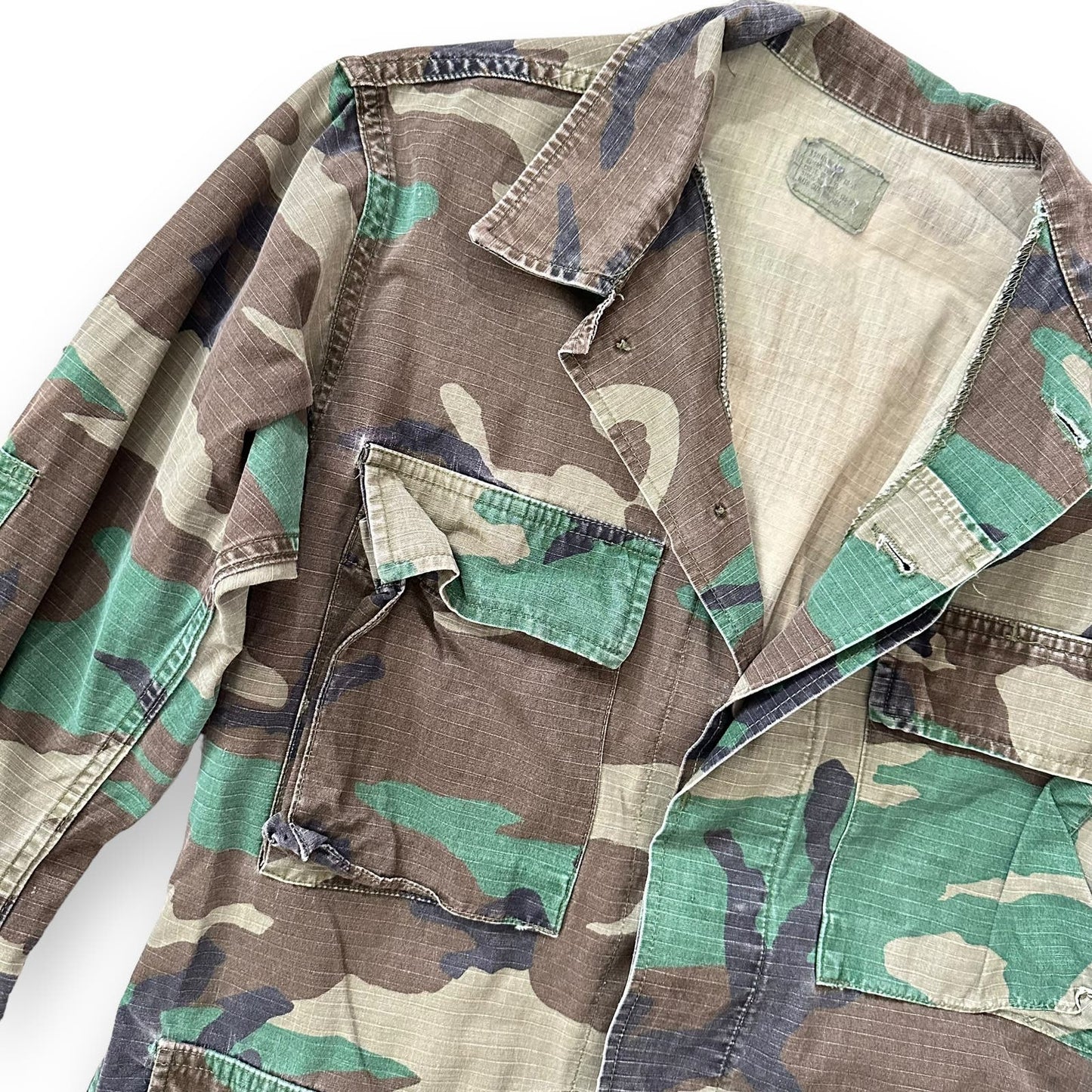 80s Vintage Woodland Camo Cotton Ripstop Military Jacket XS/S