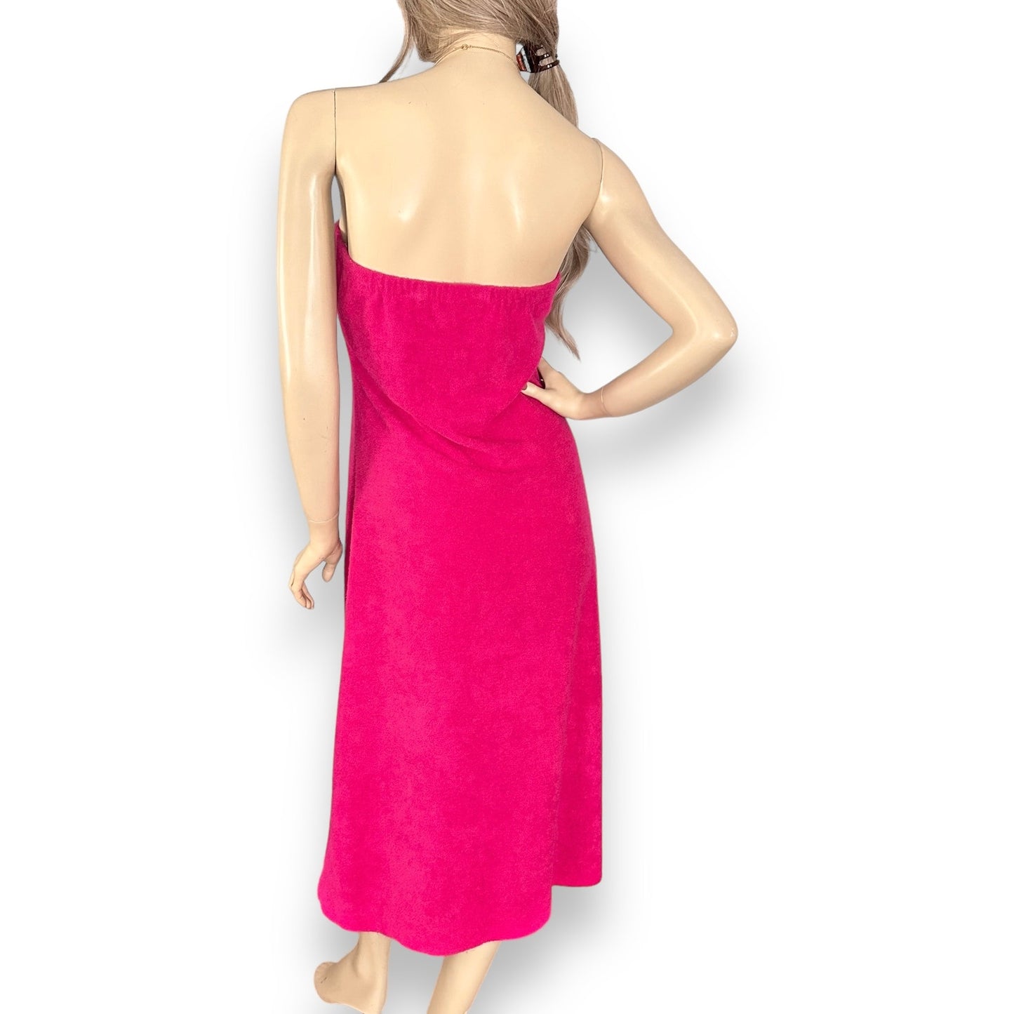 70s Vintage Pink Terrycloth Strapless Dress | Maxi Skirt | Coverup | Beachwear