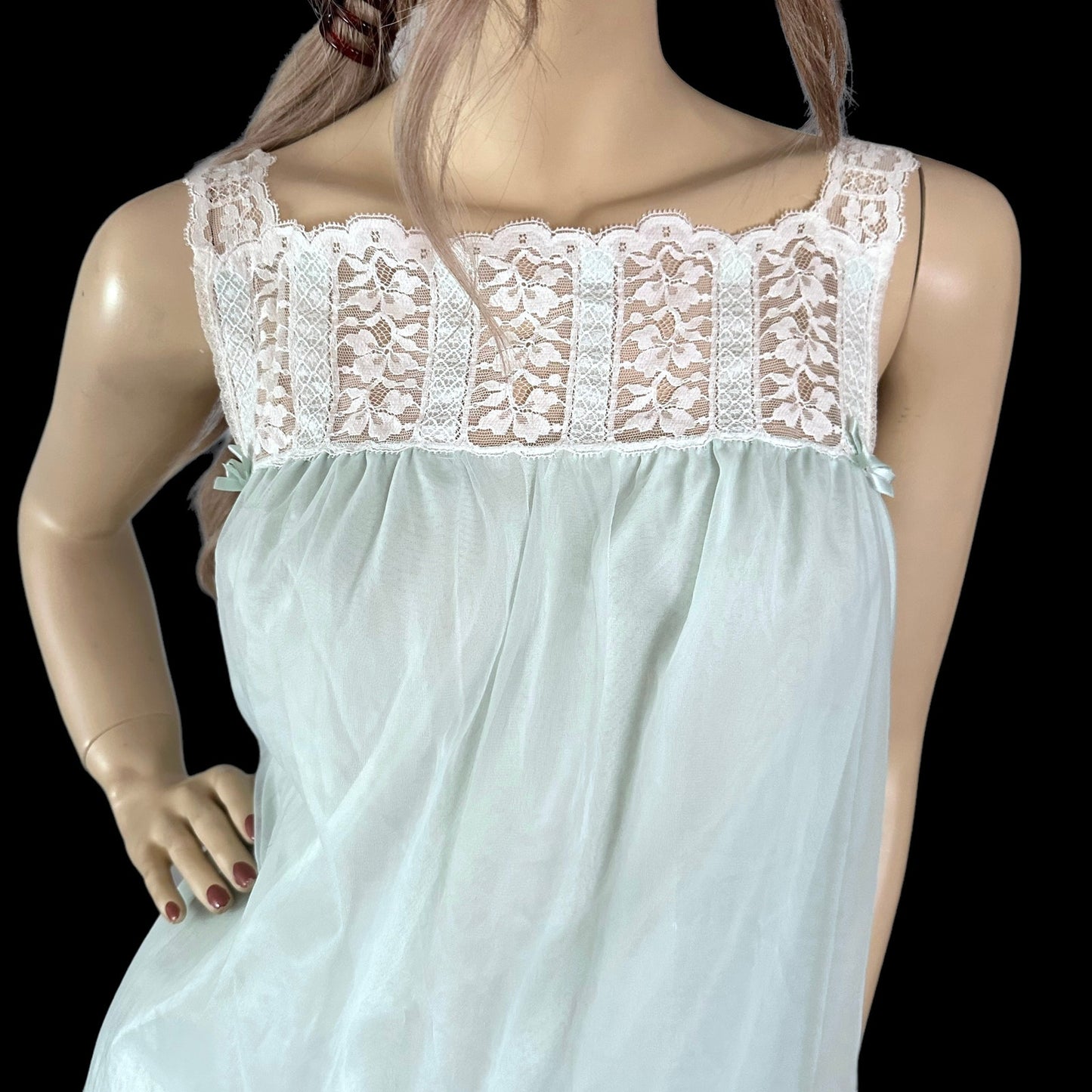 60s Vintage Pale Green Chiffon Nightie Size S