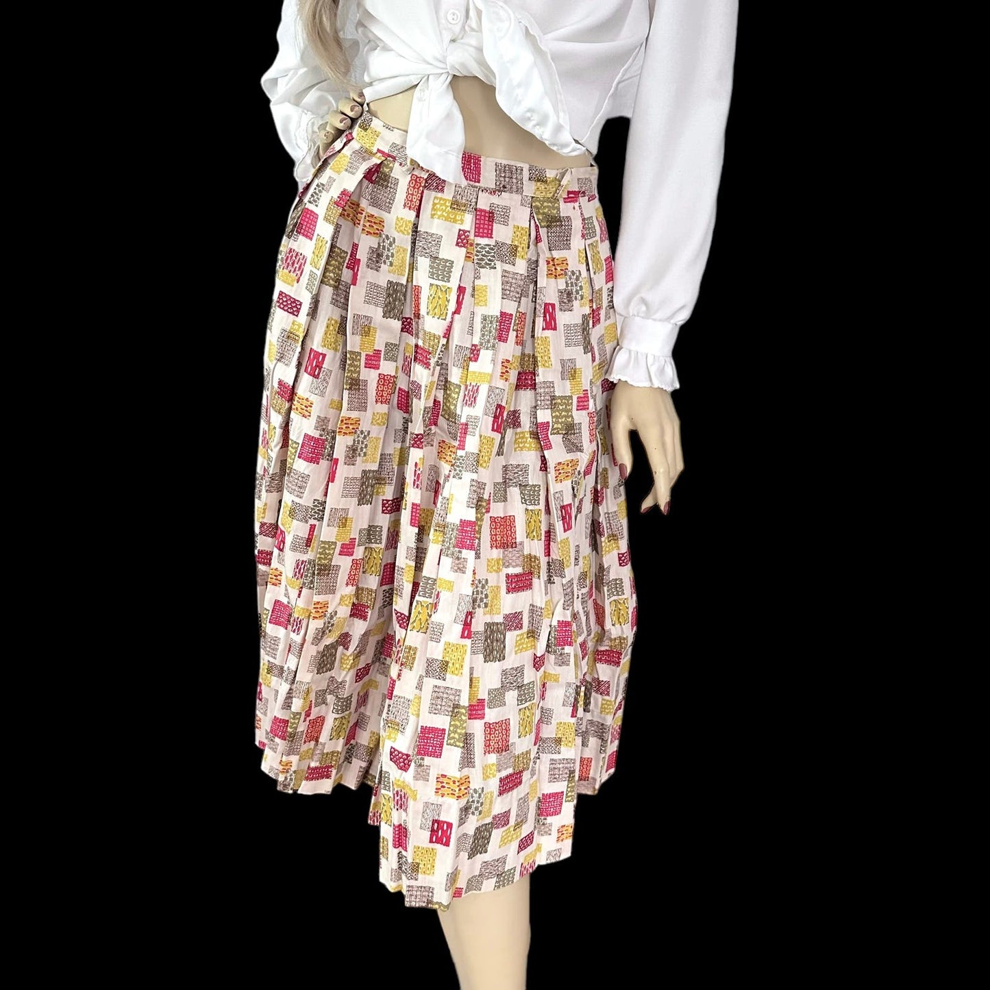50s Vintage H&M Sportswear Pleated Cotton Novelty Skirt XXS