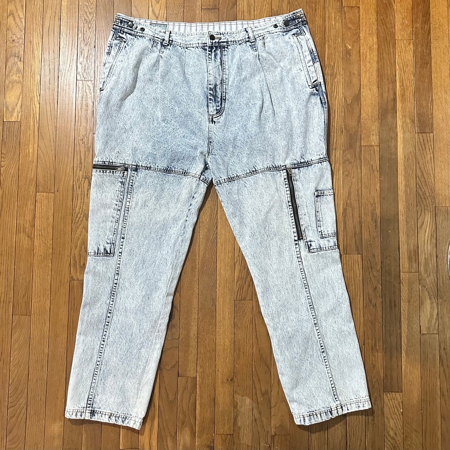 Vintage 80s Cracked Ice Mens High Waisted Acid Wash Denim Jeans 46x32