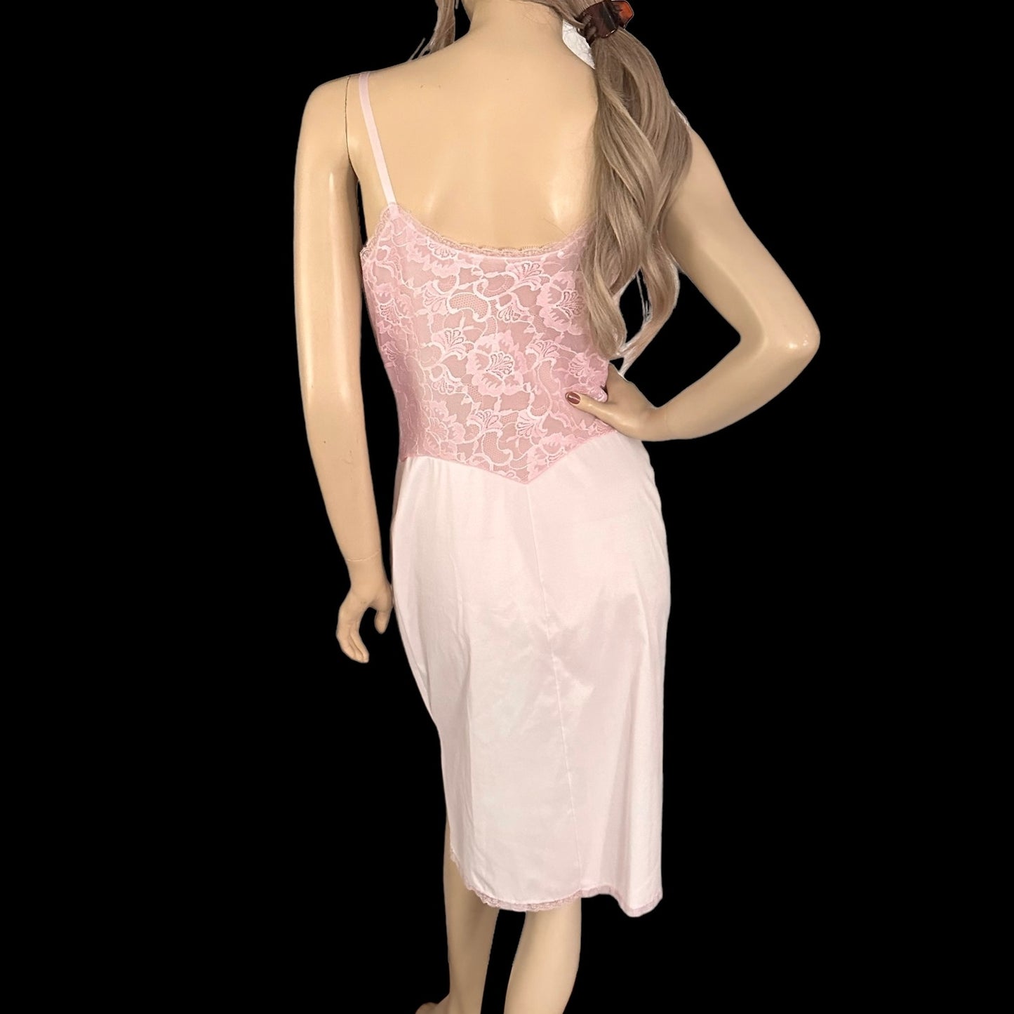 60s Vintage Hand Dyed Pink Lacy Slip Dress S/M