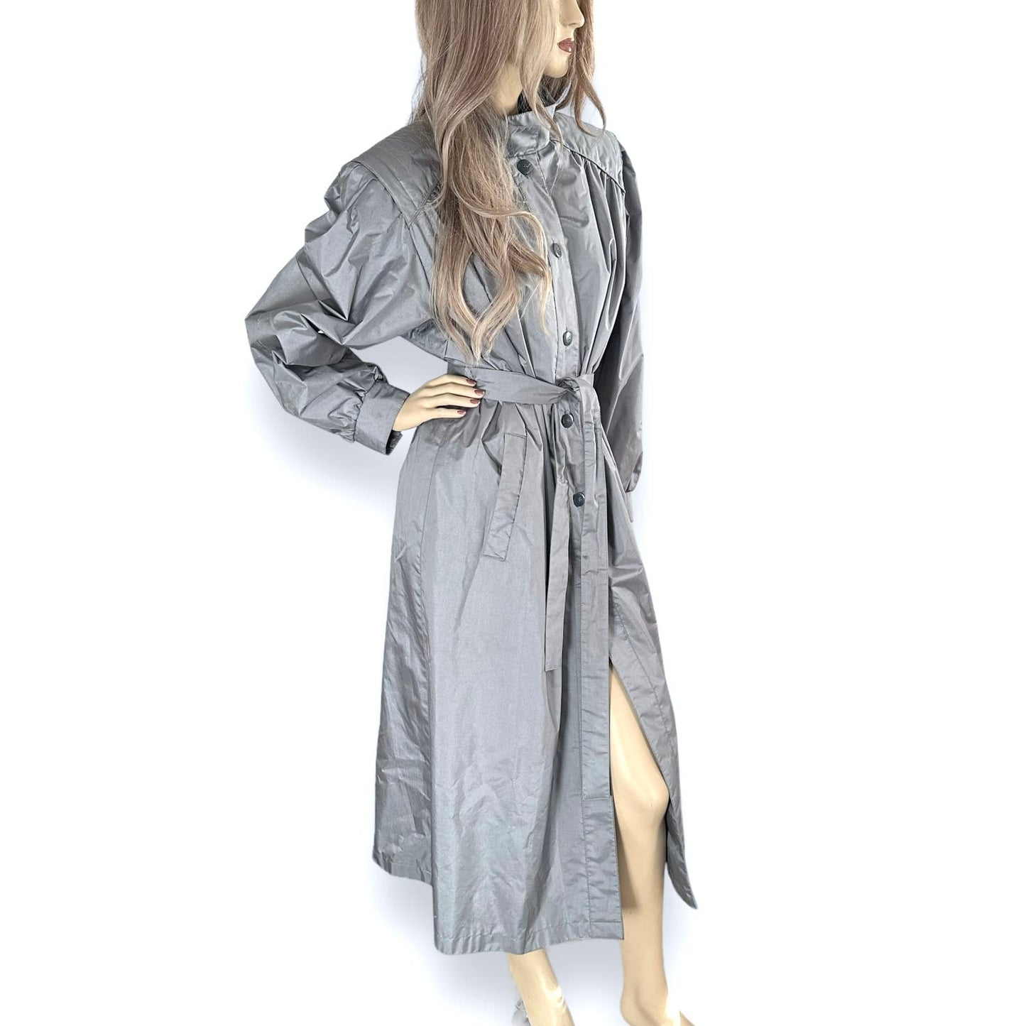 Vintage 80s Silver Belted Trench Coat Size XL