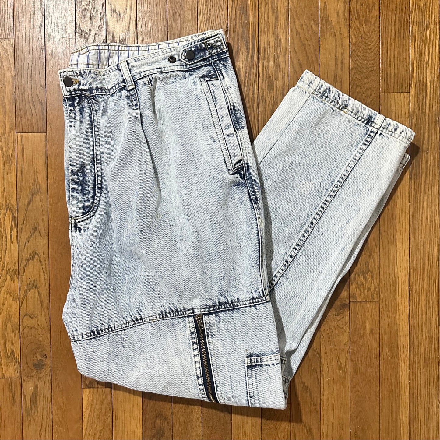 Vintage 80s Cracked Ice Mens High Waisted Acid Wash Denim Jeans 46x32