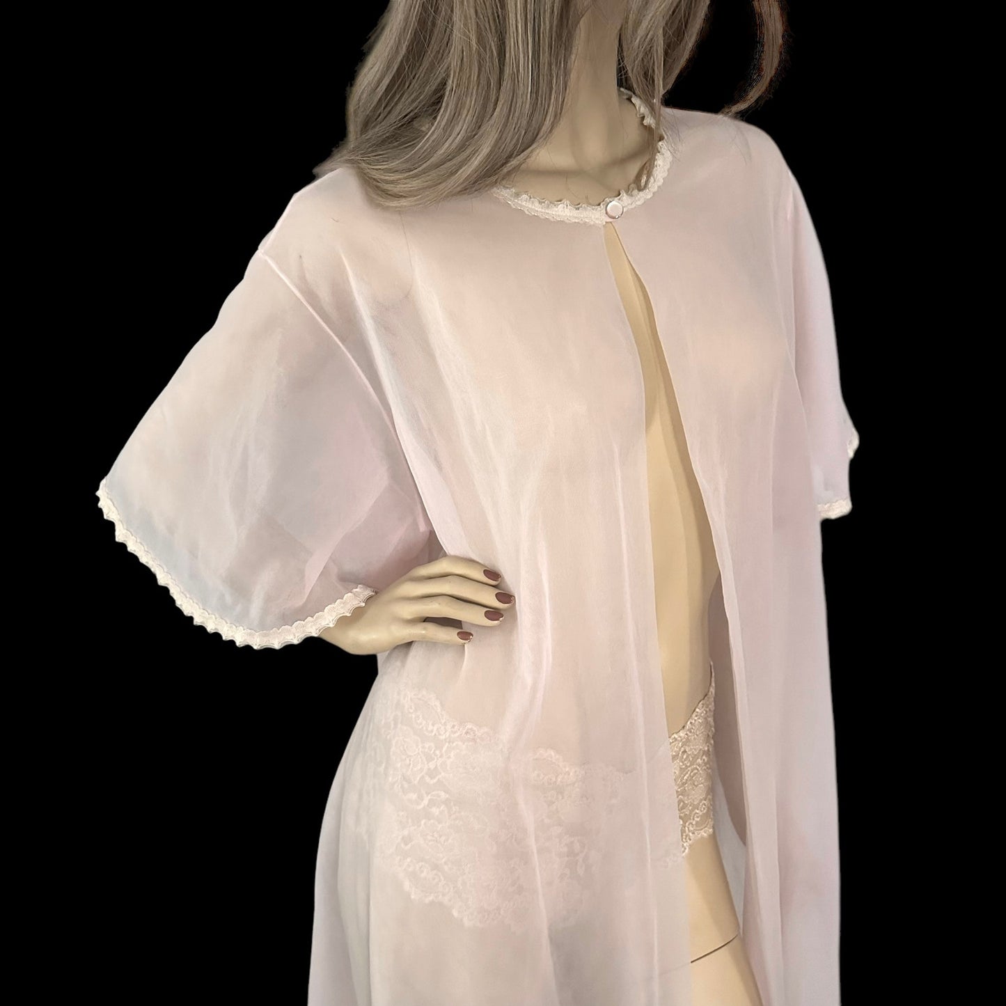 60s Vintage Lane Bryant Pink Sheer Chiffon Duster