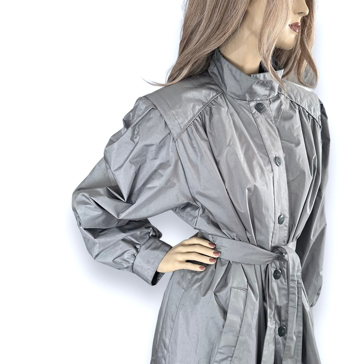 Vintage 80s Silver Belted Trench Coat Size XL