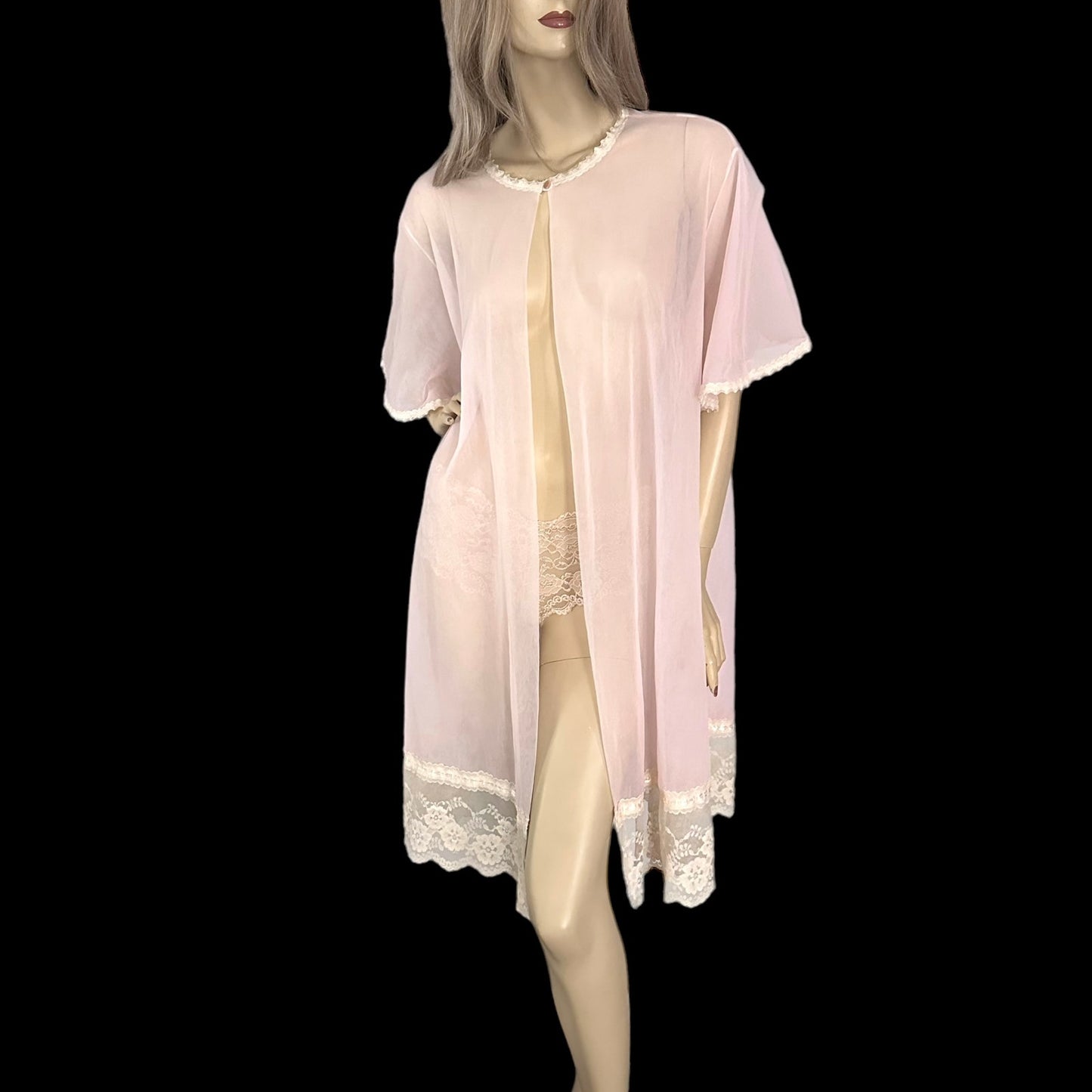 60s Vintage Lane Bryant Pink Sheer Chiffon Duster