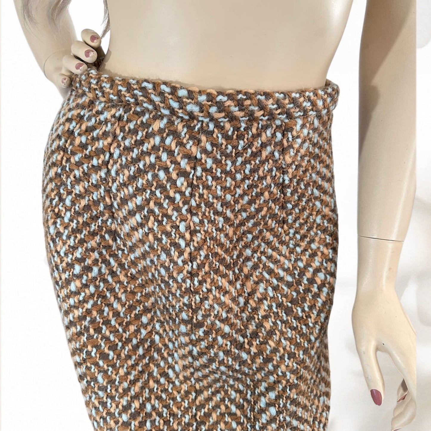 Vintage 60s Wool Tweed Herringbone Pencil Skirt Size M