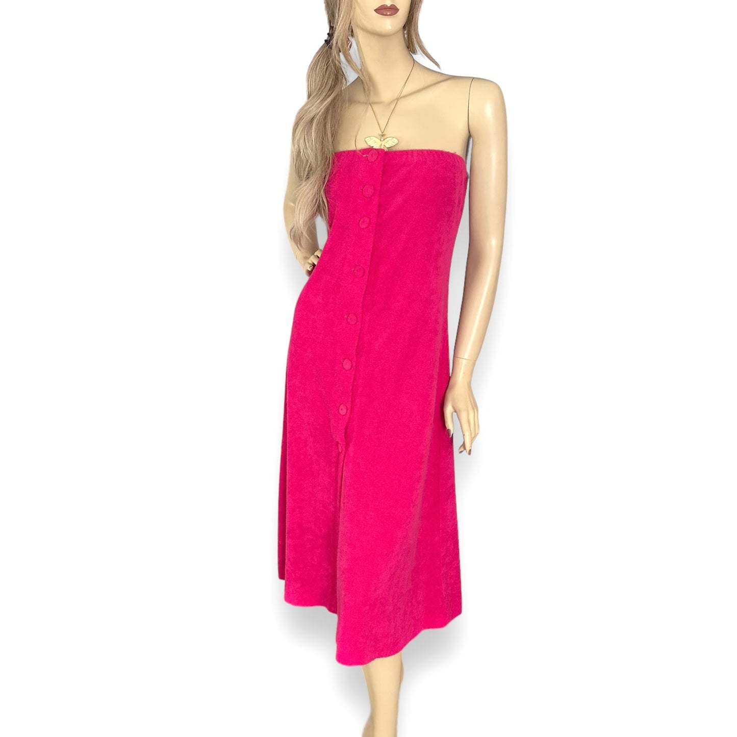 70s Vintage Pink Terrycloth Strapless Dress | Maxi Skirt | Coverup | Beachwear