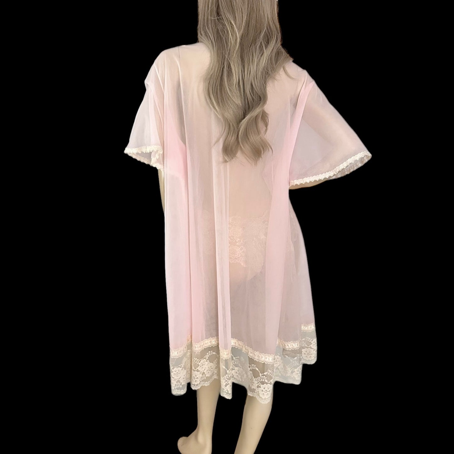 60s Vintage Lane Bryant Pink Sheer Chiffon Duster