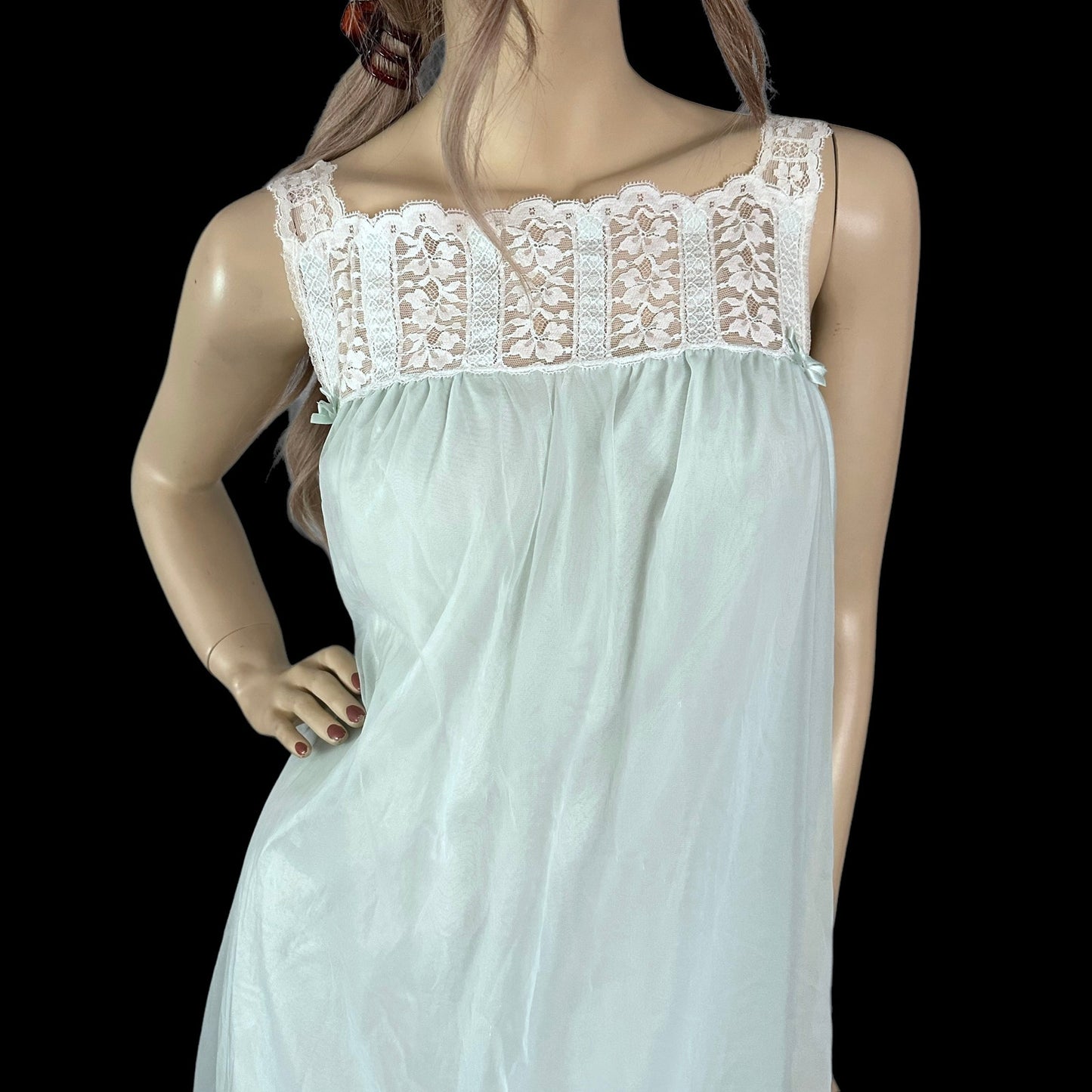 60s Vintage Pale Green Chiffon Nightie Size S