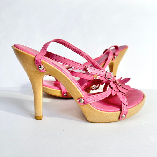 Vintage 90s Bakers Pink Leather Strappy Heels Made in Italy Womens Size 6