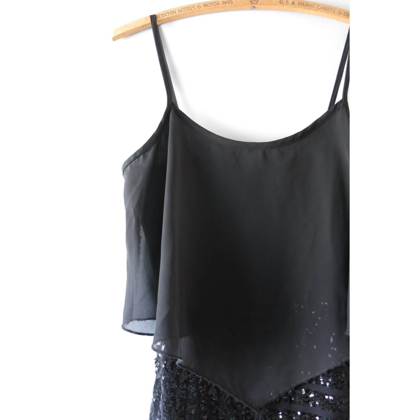 90s Vintage DEB Black Sequin Cocktail Dress S