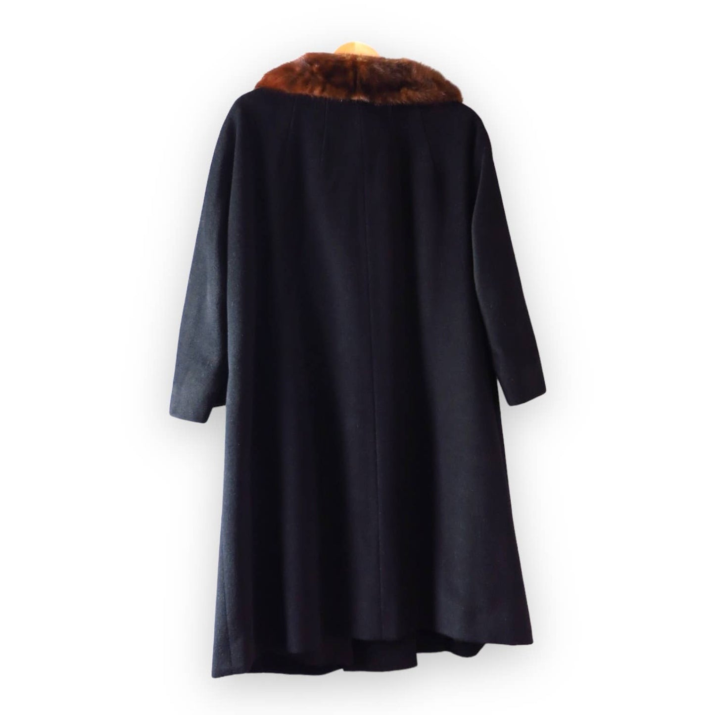 60s Vintage Black Wool Coat Mink Trim Size XL