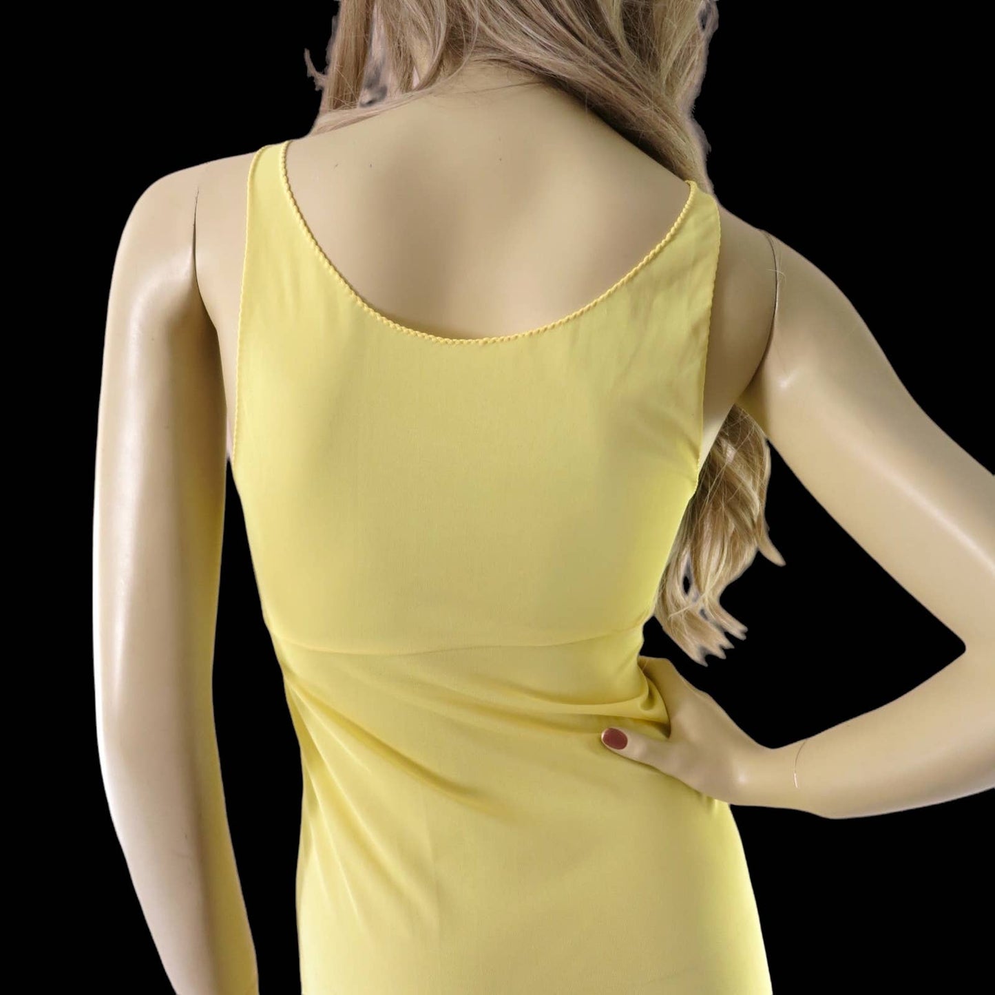 70s Vintage Yellow Nylon Maxi Gown XS