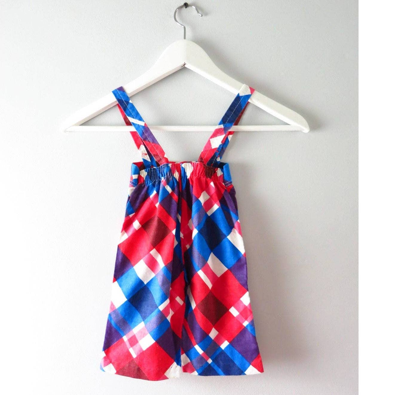 Vintage 60s Plaid Overalls Red & Blue Baby Boy Overalls 0-3mos