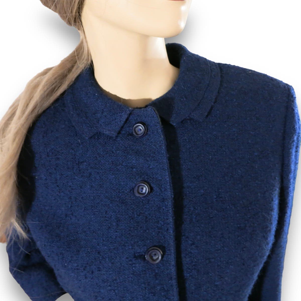 Vintage 1950s Navy Blue Wool Tweed Skirt Suit Size M