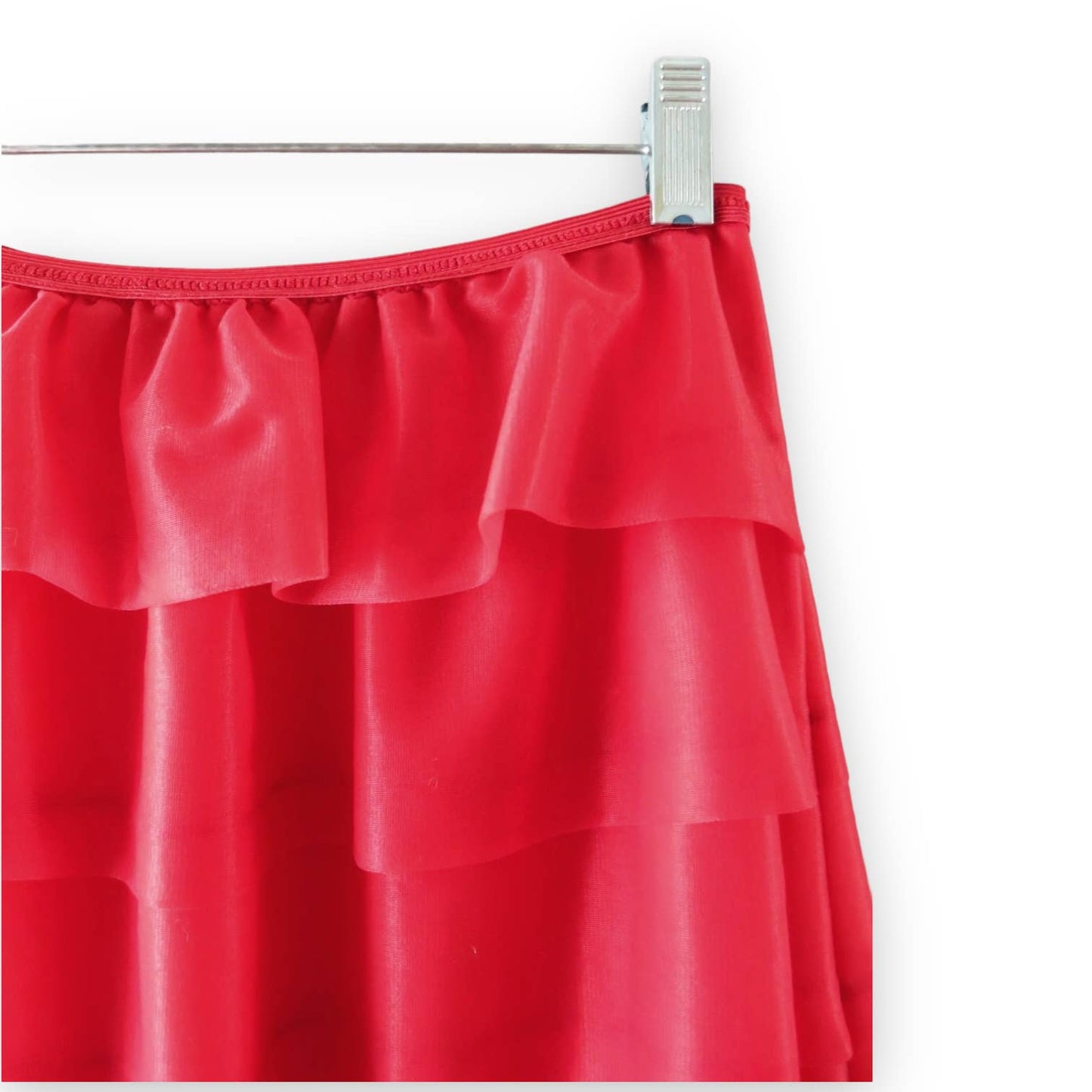 60s Vintage Tiered Red Chiffon Petticoat Slip Skirt XS