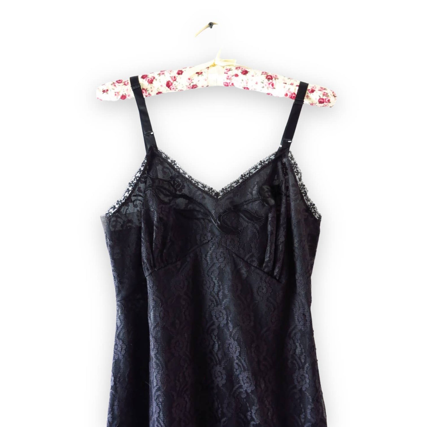 60s Vintage Black Lace Slip Dress XS Deadstock
