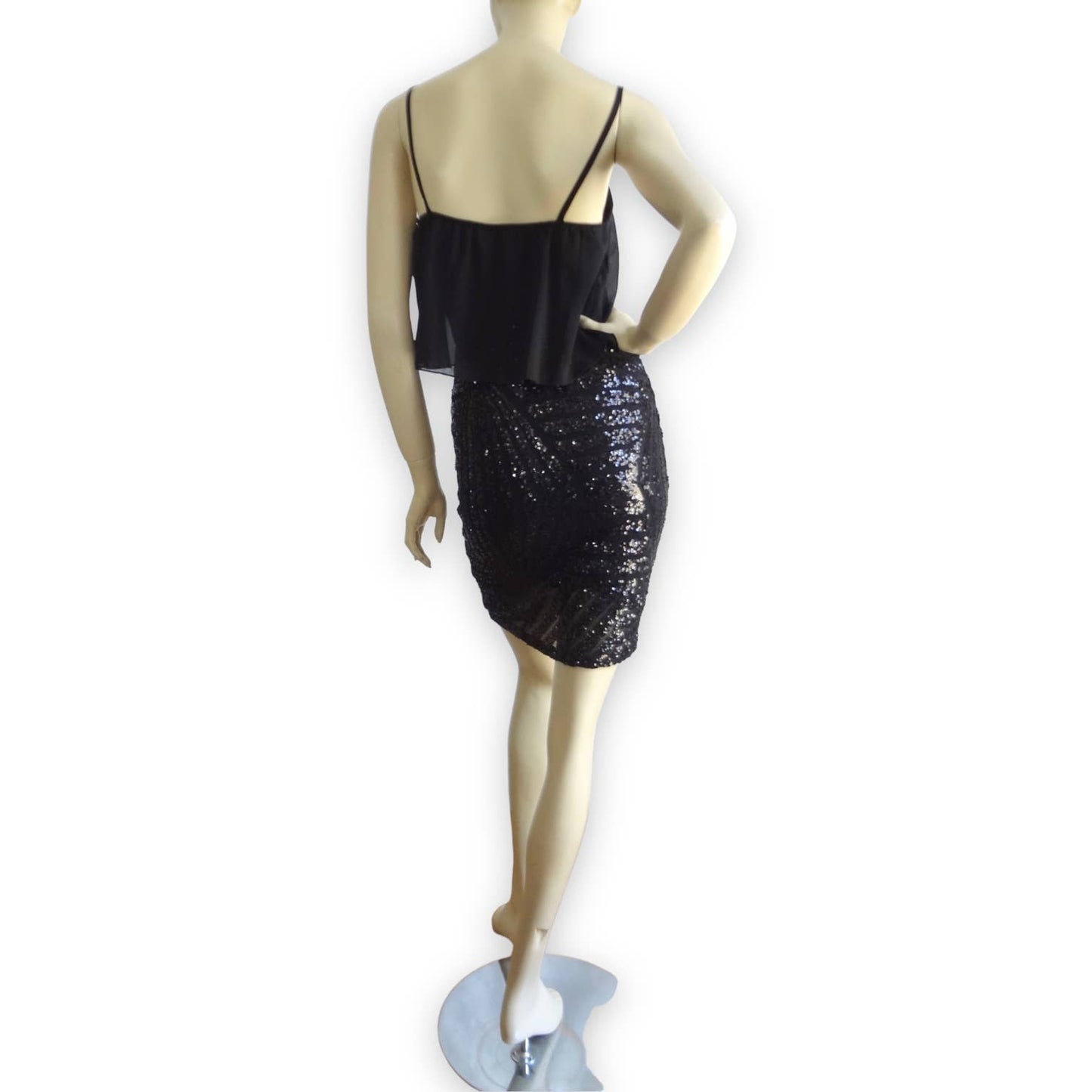 90s Vintage DEB Black Sequin Cocktail Dress S