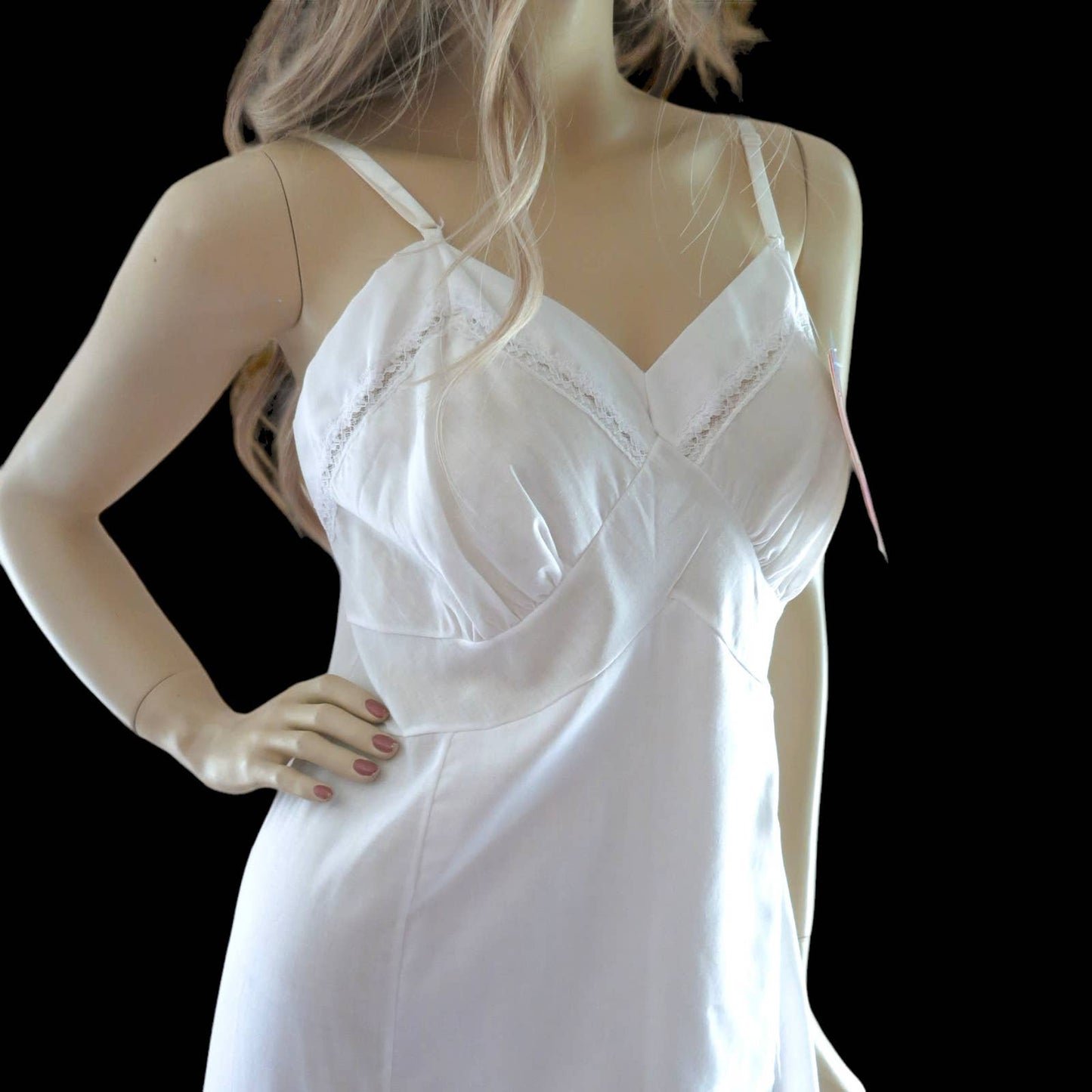 80s White Cotton Blend Slip Dress S NWT