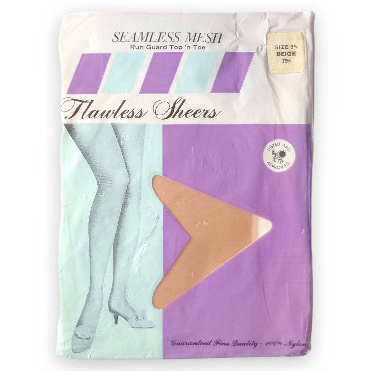 60s Vintage Nylon Mesh Stockings Size 9.5 (Medium)