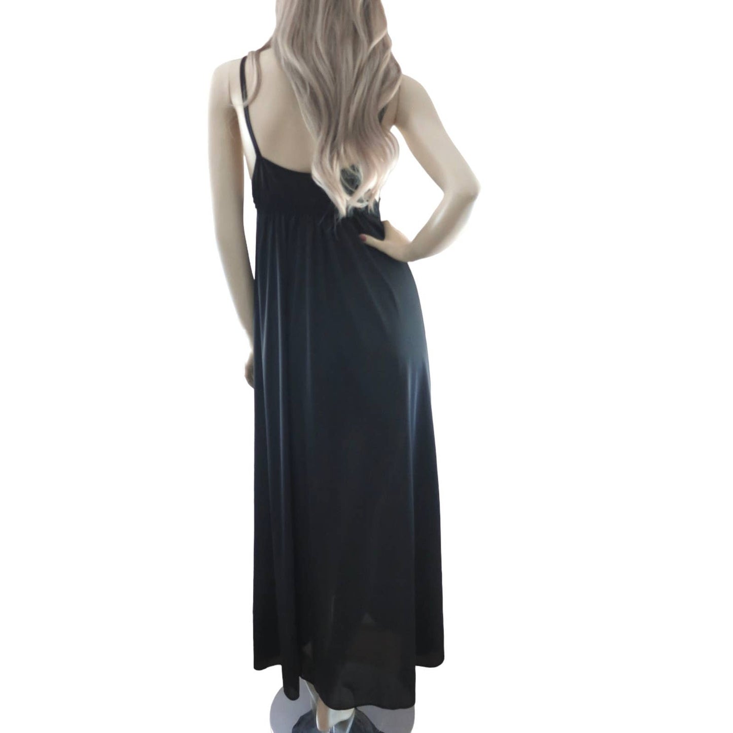 80s Vintage Black Maxi Sleep Dress Nightgown XS