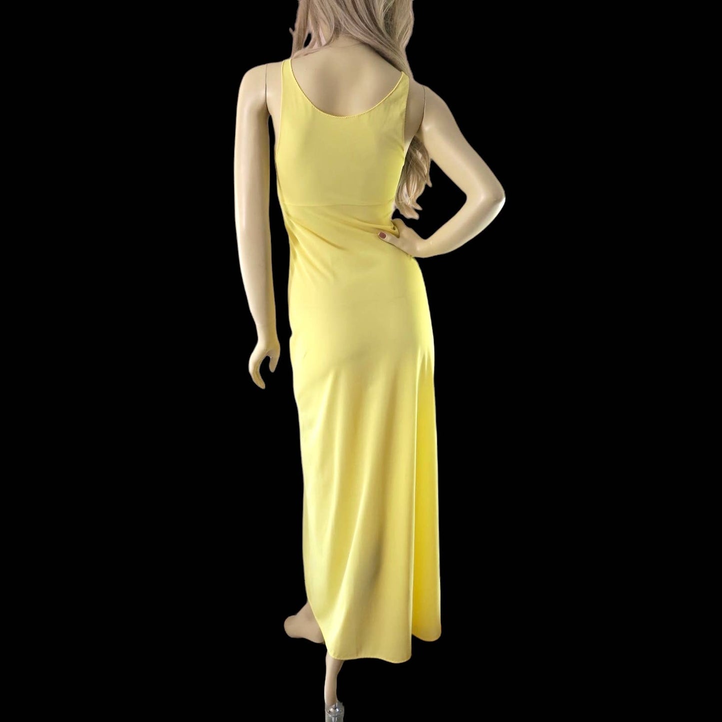 70s Vintage Yellow Nylon Maxi Gown XS
