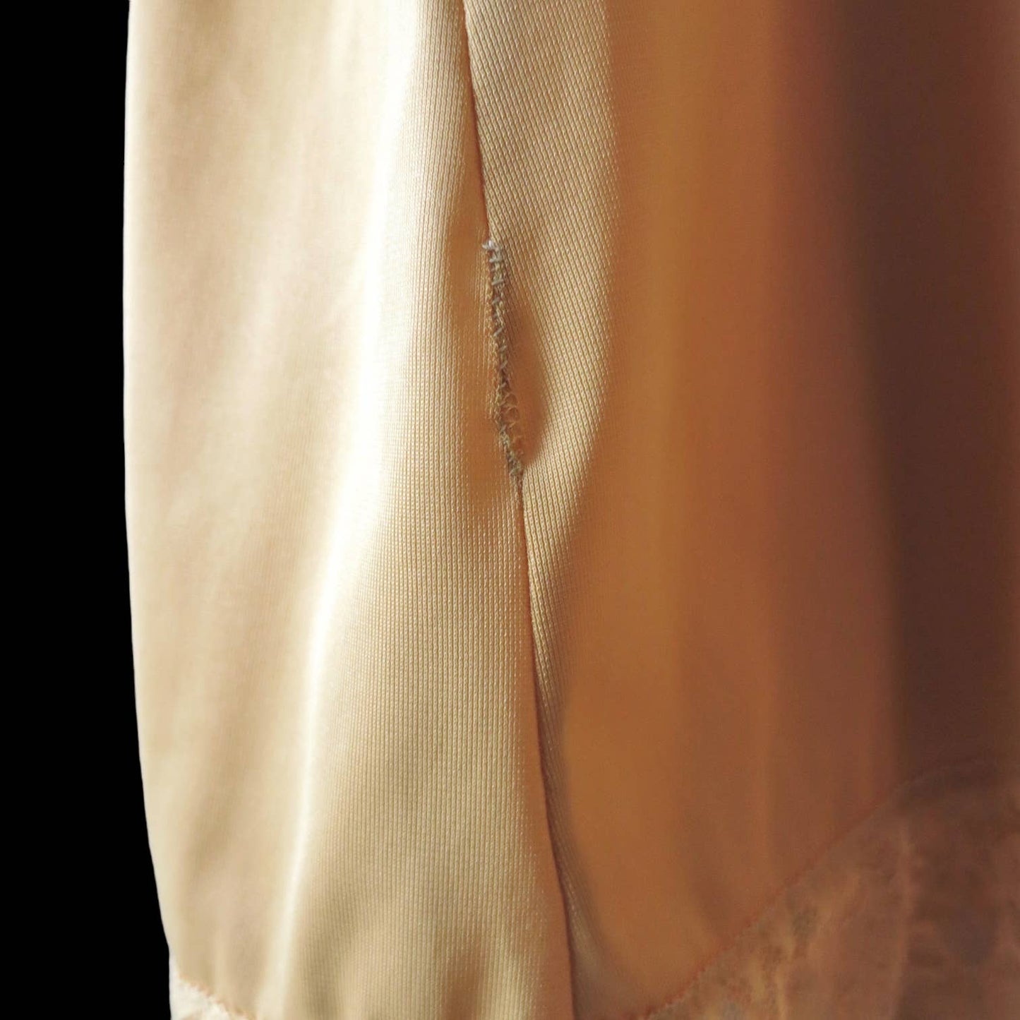60s Vintage Autumn Gold Nylon & Lace Slip Dress S