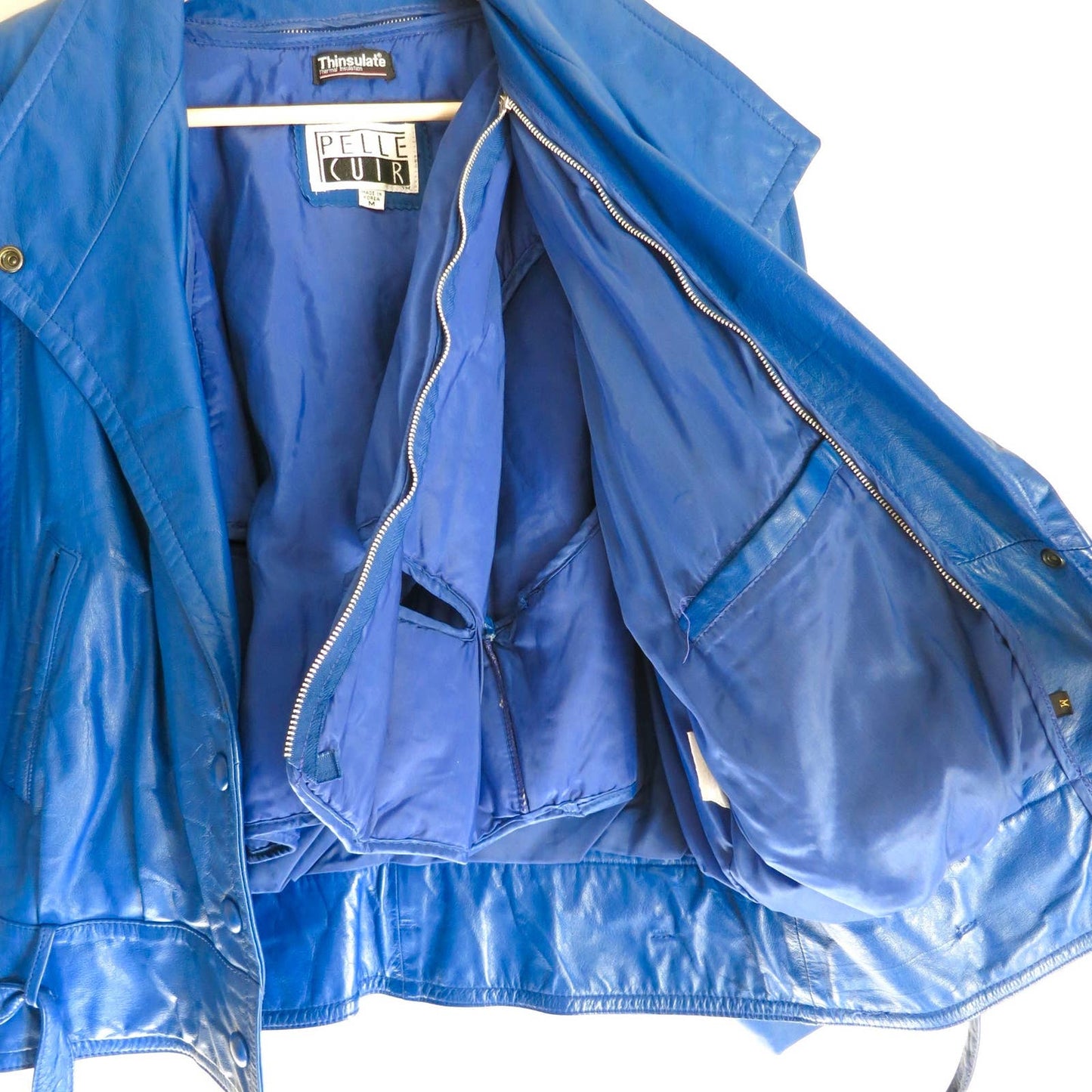 80s Vintage Blue Leather Cropped Moto Jacket M