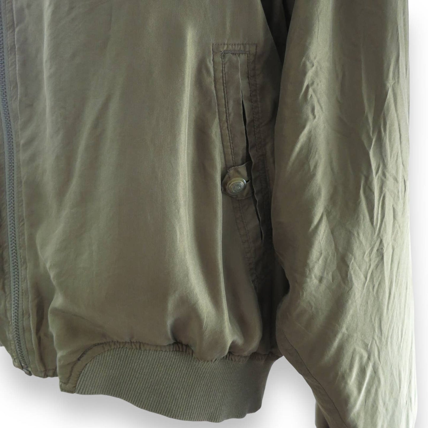 80s Sasson Olive Green Silk Bomber Jacket L