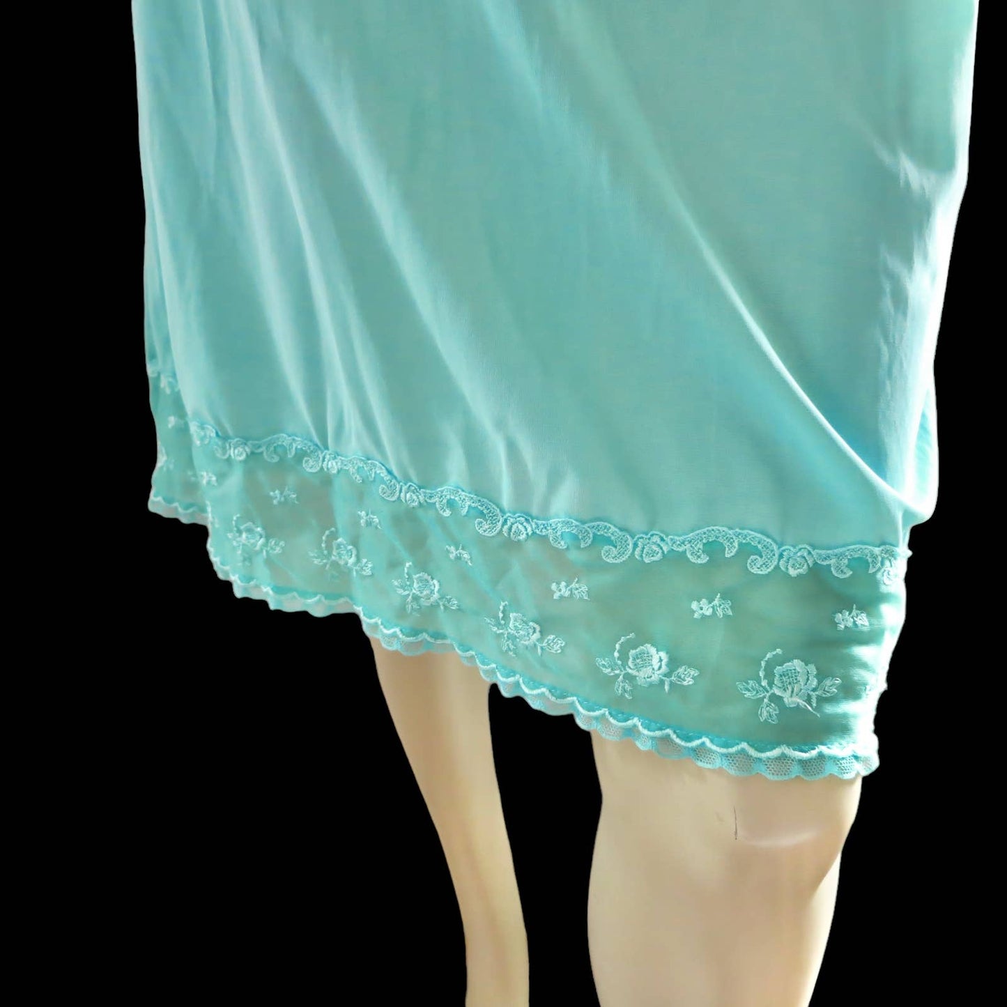 70s Vintage Turquoise Blue Embroidered Slip Dress XL