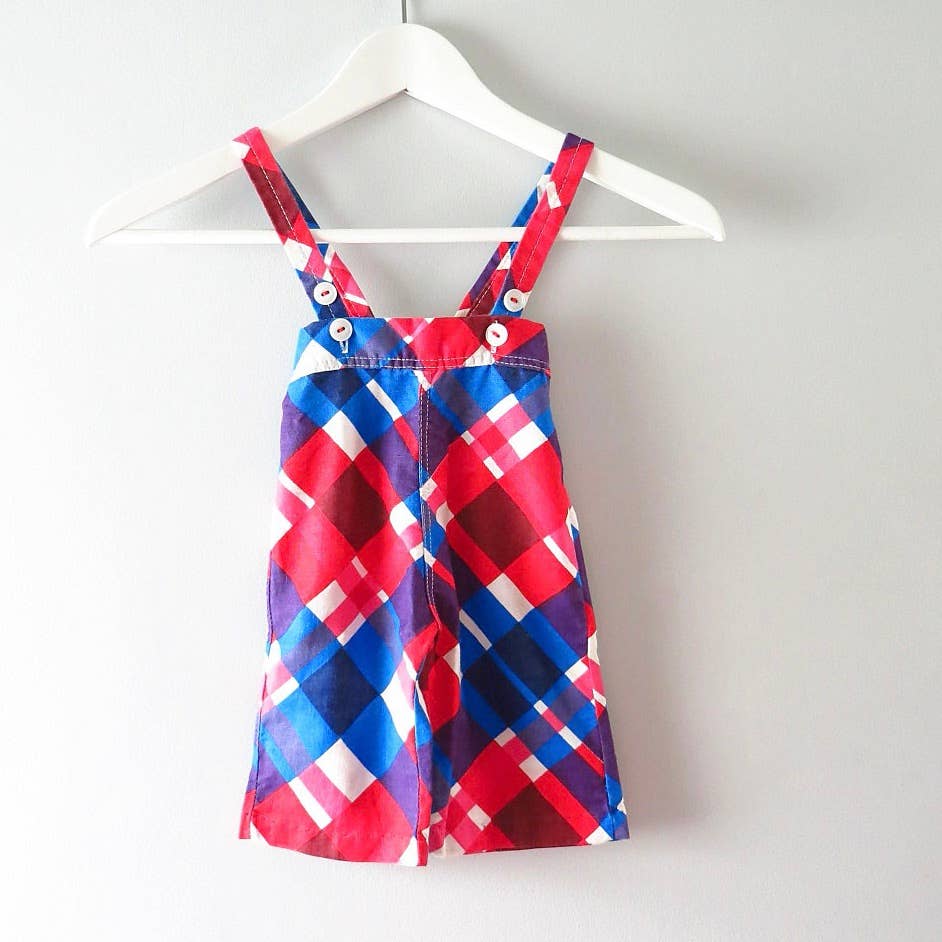 Vintage 60s Plaid Overalls Red & Blue Baby Boy Overalls 0-3mos