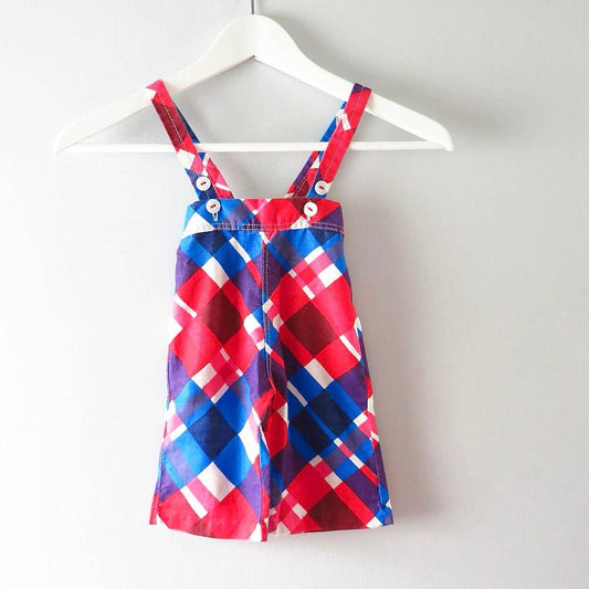 Vintage 60s Plaid Overalls Red & Blue Baby Boy Overalls 0-3mos
