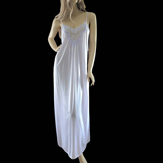 80s Vintage Lilac Nylon Sleep Dress Maxi Nightgown M