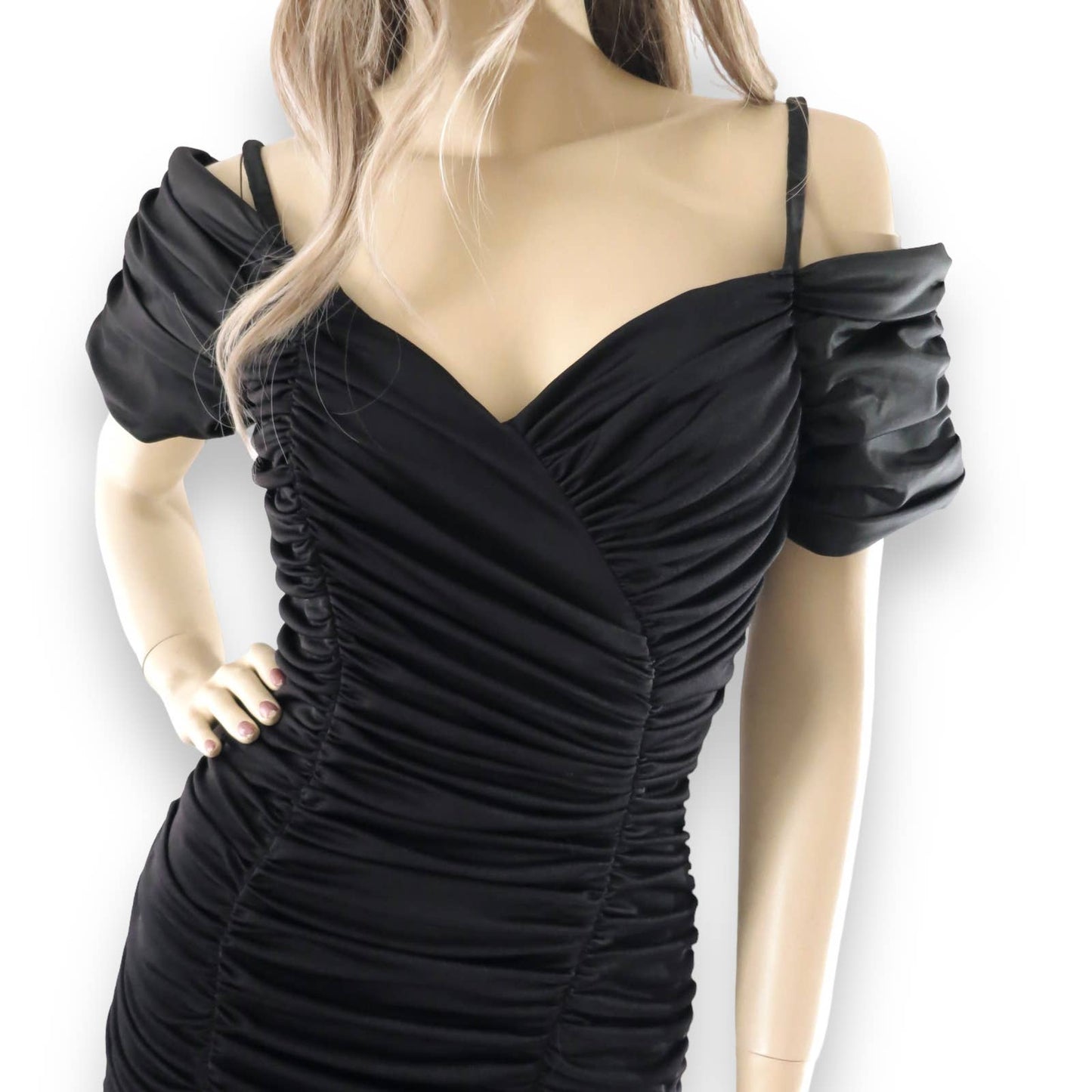 80s Vintage Black Zum Zum Ruched Wiggle Dress M