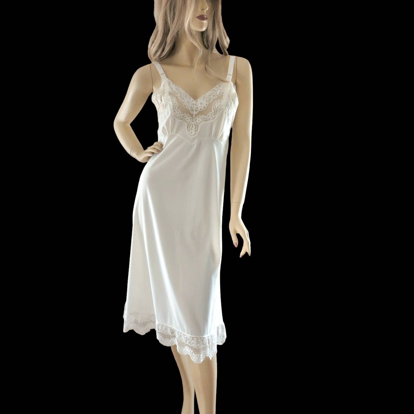 50s Vintage Ivory White Bridal Slip Dress S/M