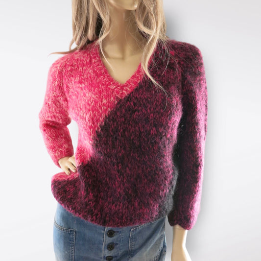 Vintage 1950s Bobbie Brooks Colorblock Pink Italian Mohair Sweater L