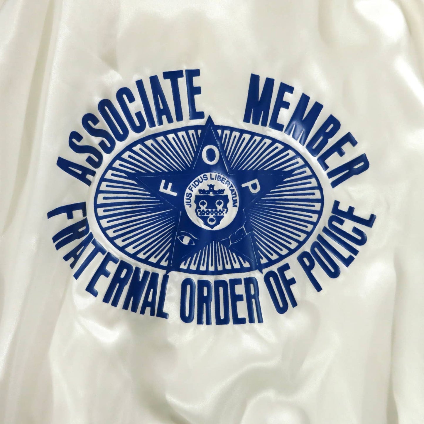 Vintage Fraternal Order of Police White Satin Baseball Jacket L