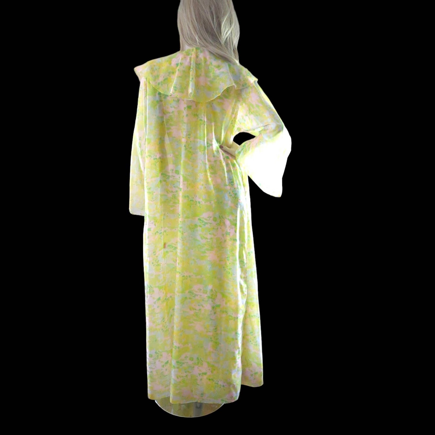 70s Vintage Yellow Chiffon Gown & Peignoir Set S