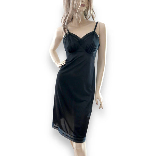 60s Vintage VF Black Nylon Slip Dress XS